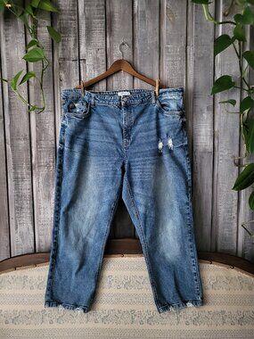 Distressed High Rise Cropped Boyfriend Jeans Size 20 Plus